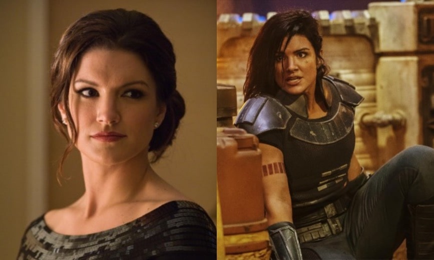 The left image shows Gina Carano's debut as the protagonist Mallory Kane in the action film "Haywire", while the right image shows Gina Carano playing Kara Doon in Star Wars