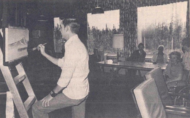 Bob Ross conducted a painting demonstration in Fairbanks, Alaska in the late 1970s during his service in the Air Force